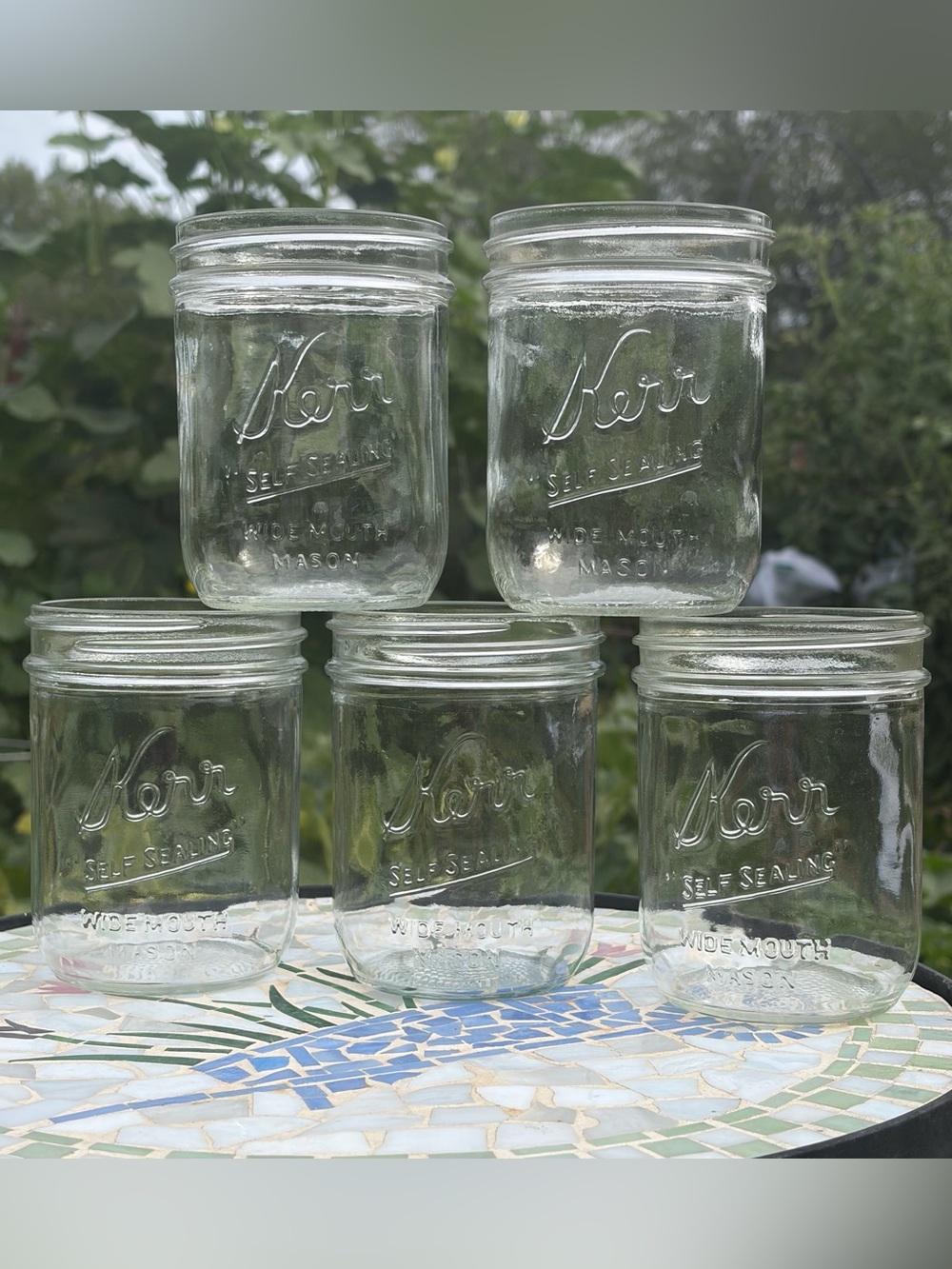 Vintage Kerr "Self Sealing" Wide Mouth Pint Canning Mason Jars Set of 5 No Lids